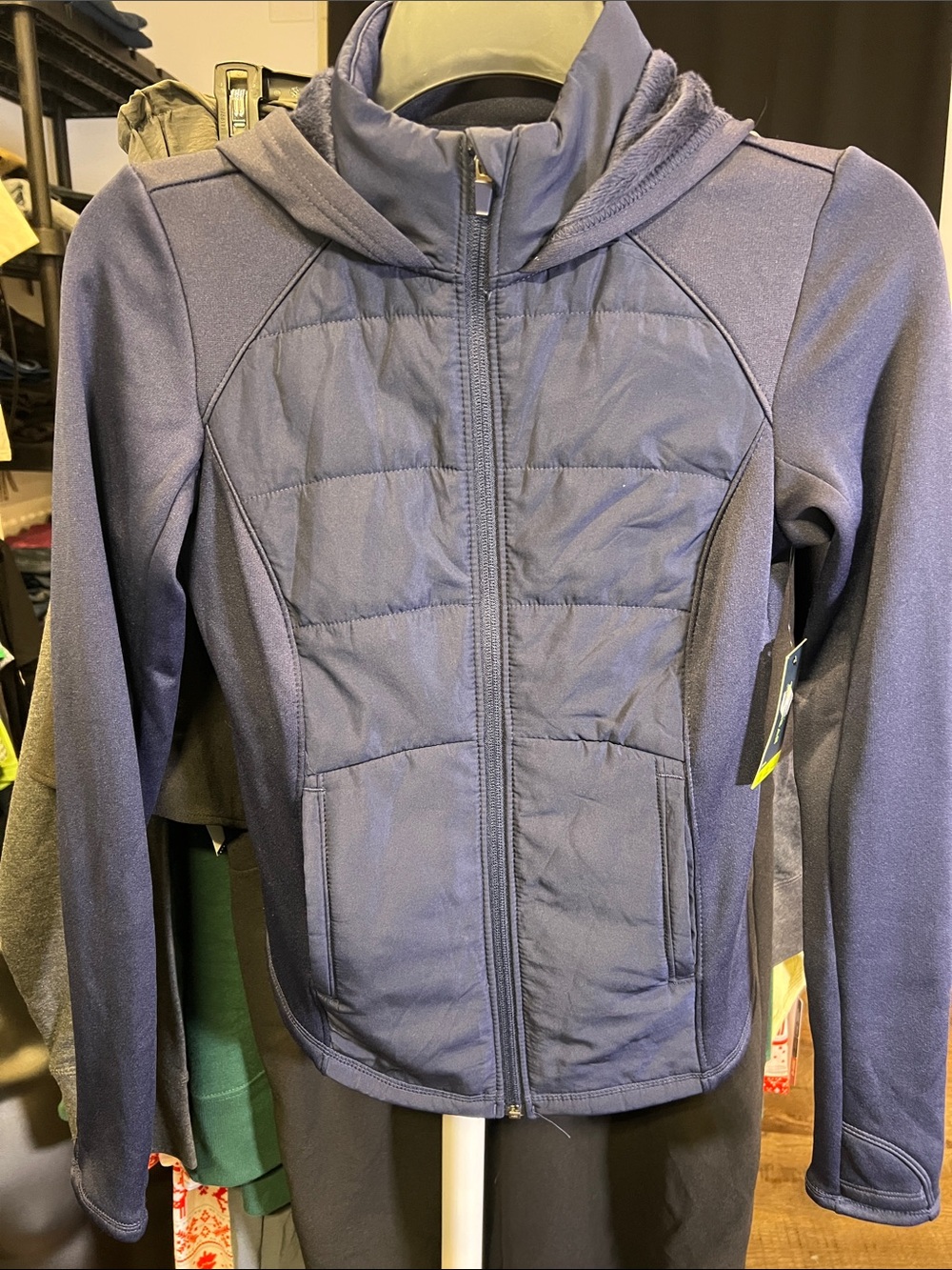 Women’s small petite Navy Quilted Hooded Jacket - Lightweight Warmth